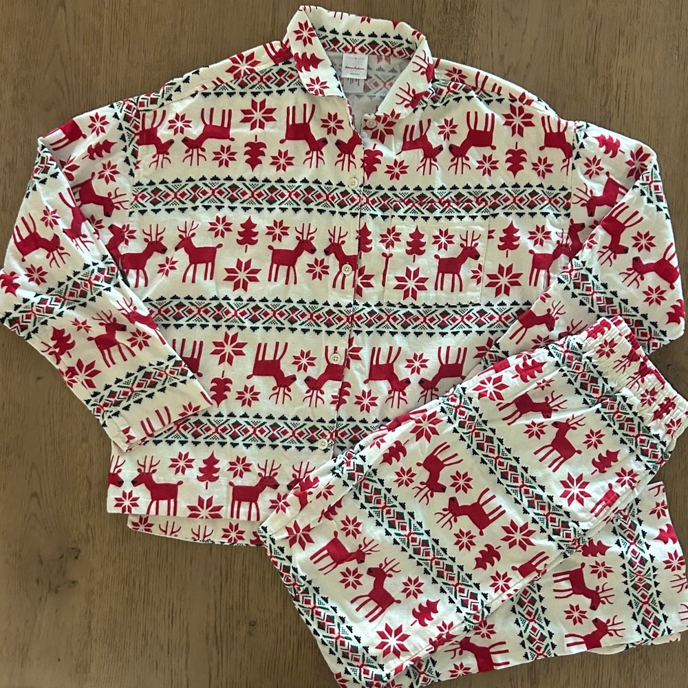 Hanna Andersson Adult Christmas Pajamas Reindeer Print Size Small